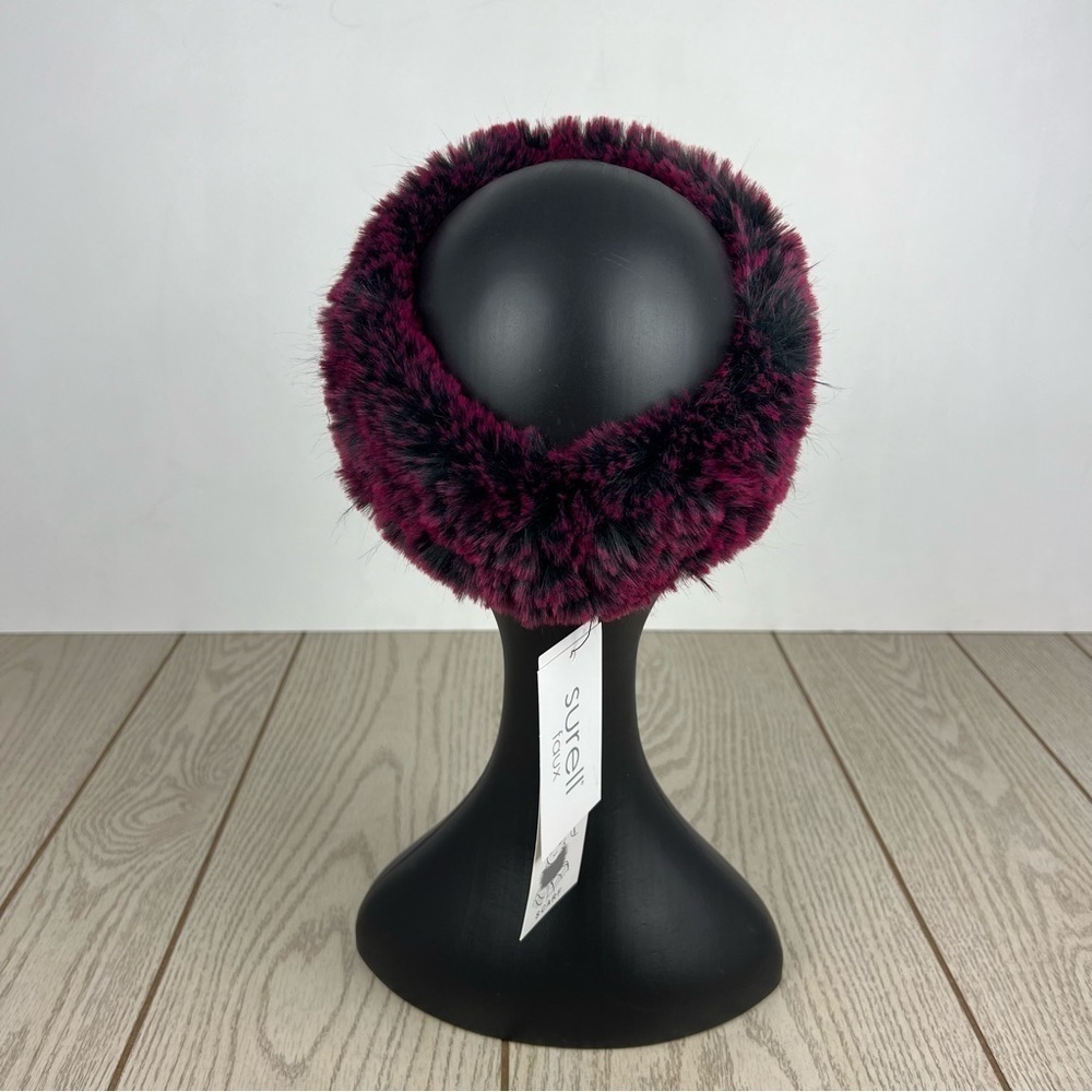 Surell Rex Rabbit Faux Fur Knit Stretch Headband OS Raspberry $65 - Picture 2 of 8